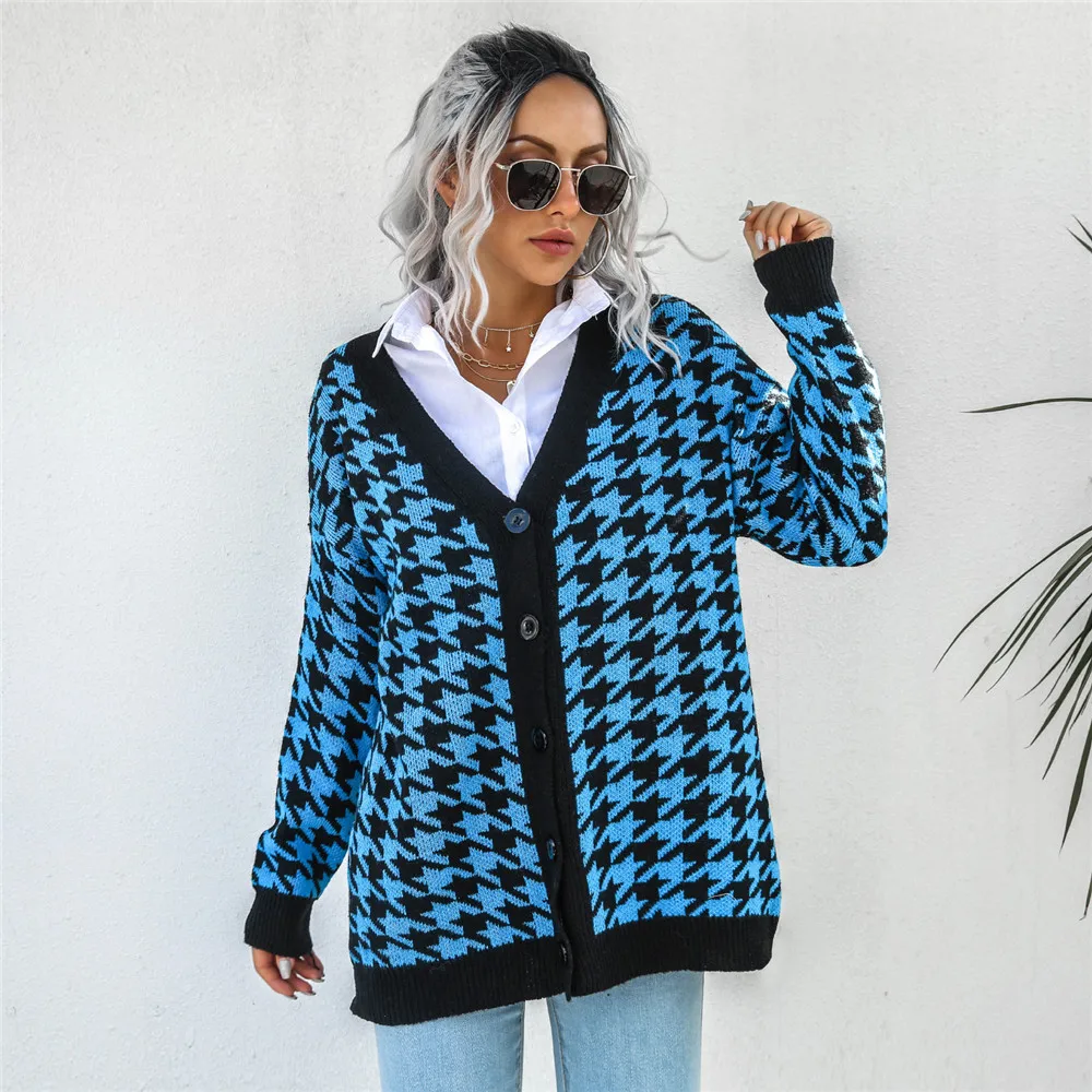 

Женский трикотажный кардиган на пуговицах, свитер с глубоким V-образным вырезом и длинными рукавами, Осень-зима 2021