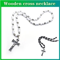 new fashion style 2 colors handmade jewelry religious christian 8mm bead rosary necklace wooden cross wooden bead necklace