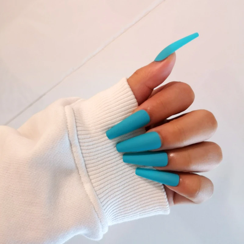 

2021 24pcs Professional Fake Nails Long Ballerina Half French Acrylic Nail Tips Press On Nails Full Cover Manicure Beauty Tools