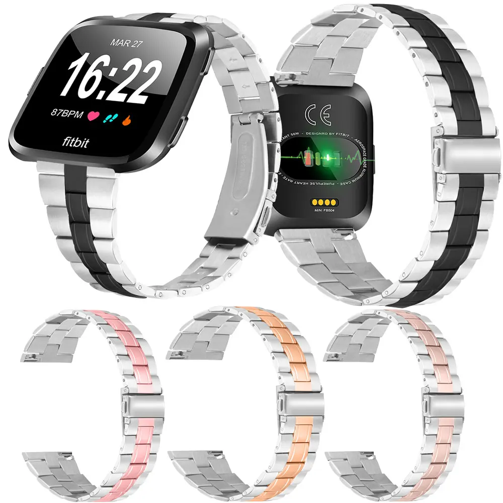 

For Fitbit Versa 1 Watchband Smart Slim Pressure Line Ultra-thin Three-Bead Stainless Steel Watch Band For Versa 2 Wristband