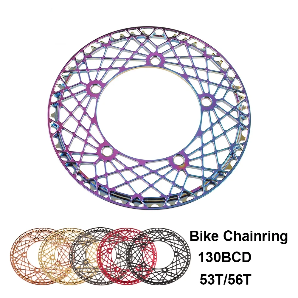

130 BCD BMX Складная велосипедная Звездочка CNC AL полый дизайн Сверхлегкая цепная Звездочка 53T 56T Радужное покрытие