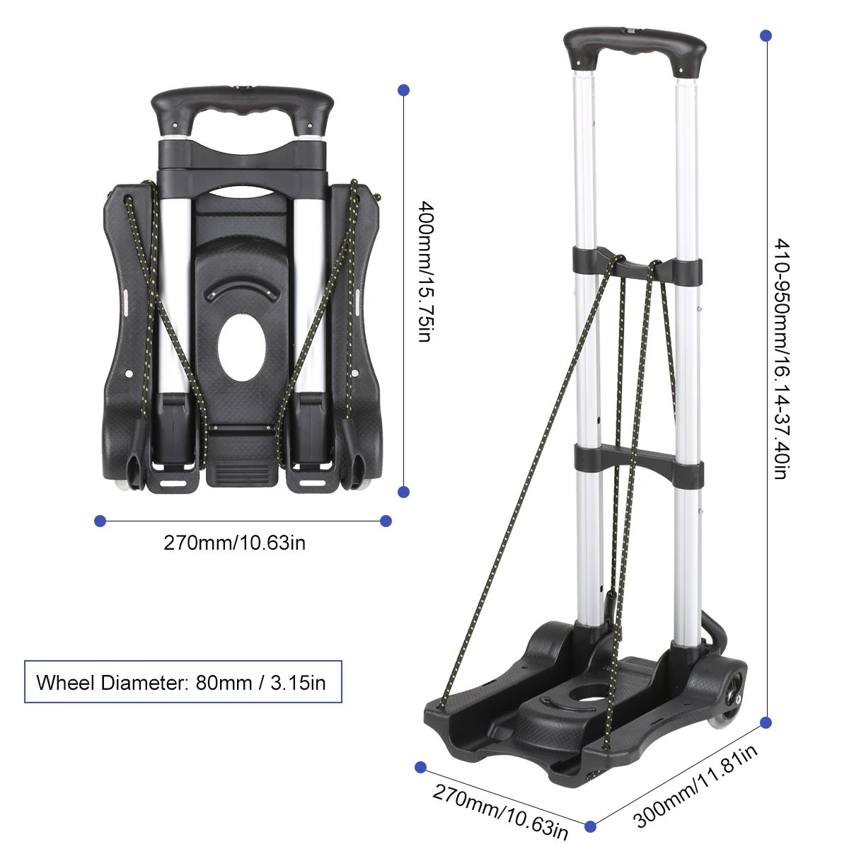 

Folding Shopping Trolley Luggage Cart 88lbs/40kg Heavy Duty 2-Wheel Solid Construction Utility Cart with Detachable Backpack