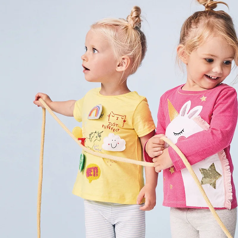 

Осень 2019, Новое поступление, топы с длинными рукавами и рисунком для маленьких девочек, Милая футболка единорог, одежда принцессы для малень...