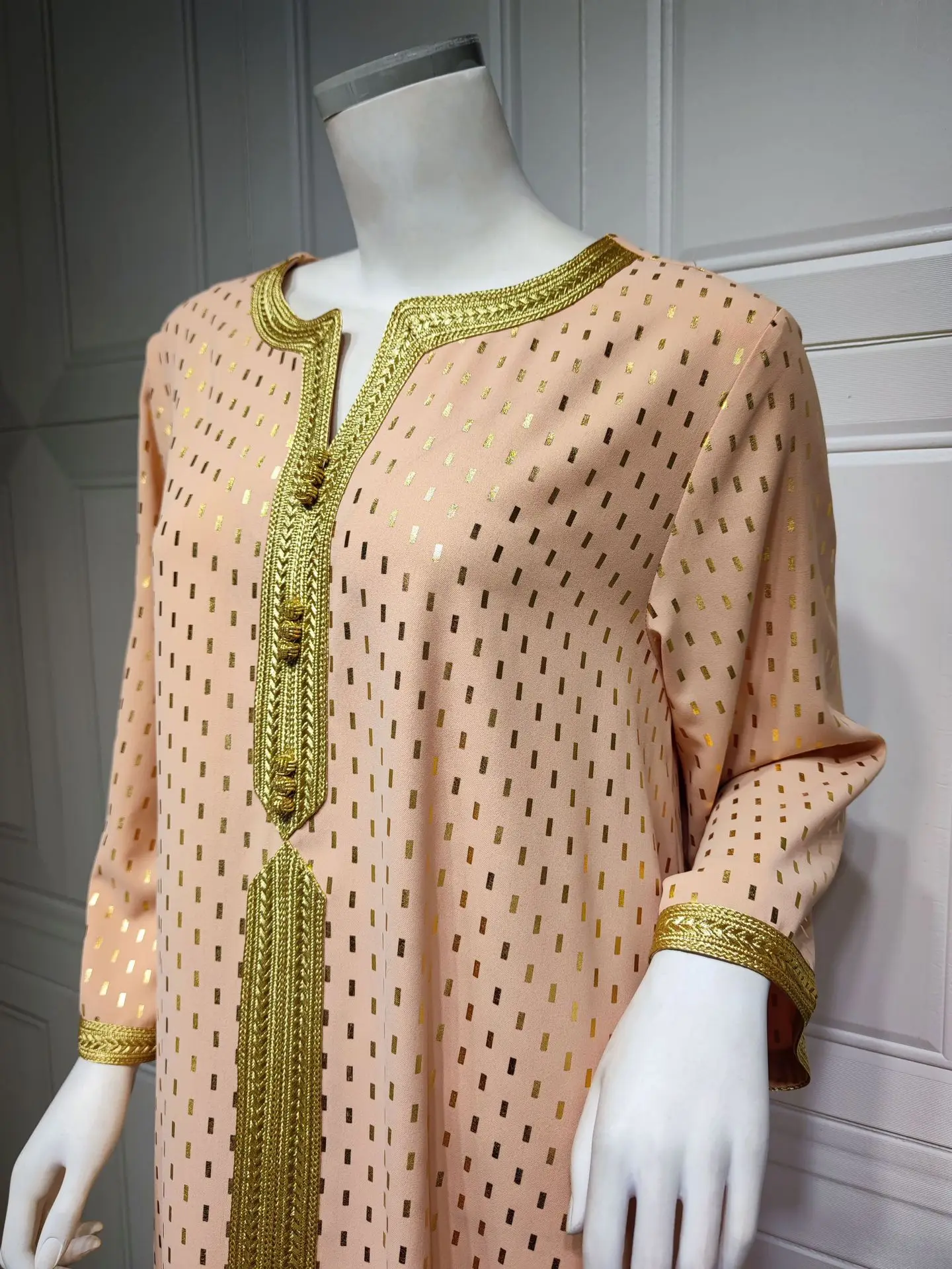 Muslim Dress Jalabiya Moroccan Kaftan Robe Abayas for Women Dubai Abaya Gold Stamping Ice Silk Fabric Islam Caftan Party Dresses