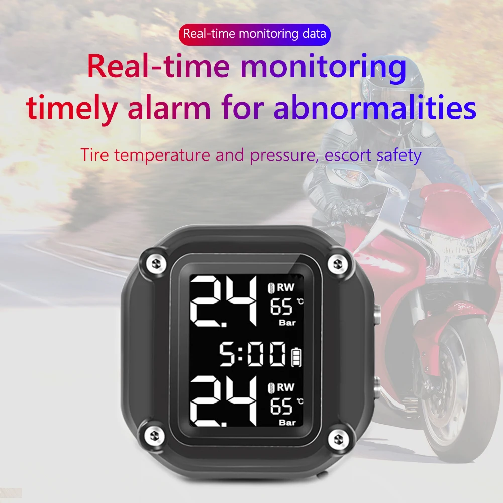 

M5 Motorcycle TPMS Wireless Motorbike Tire Tyre Pressure Monitoring Alarm System with 2 External Sensors Receiver