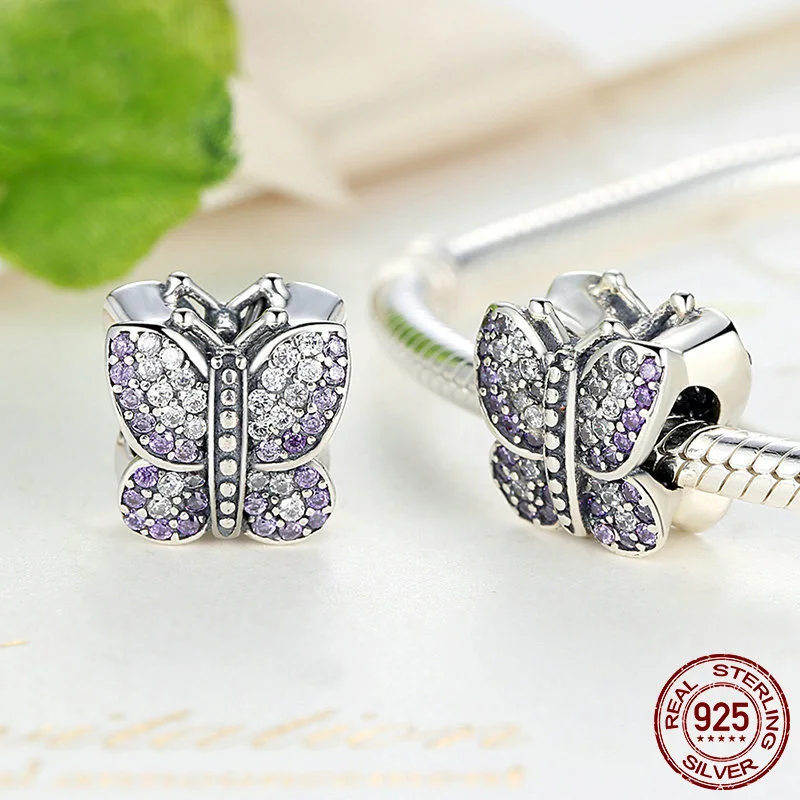 925 Sterling Silver Clover &amp Ladybird colorful heart Flower Pendant DIY fine beads Fit Original Pandora Charm Bracelet Jewelry |