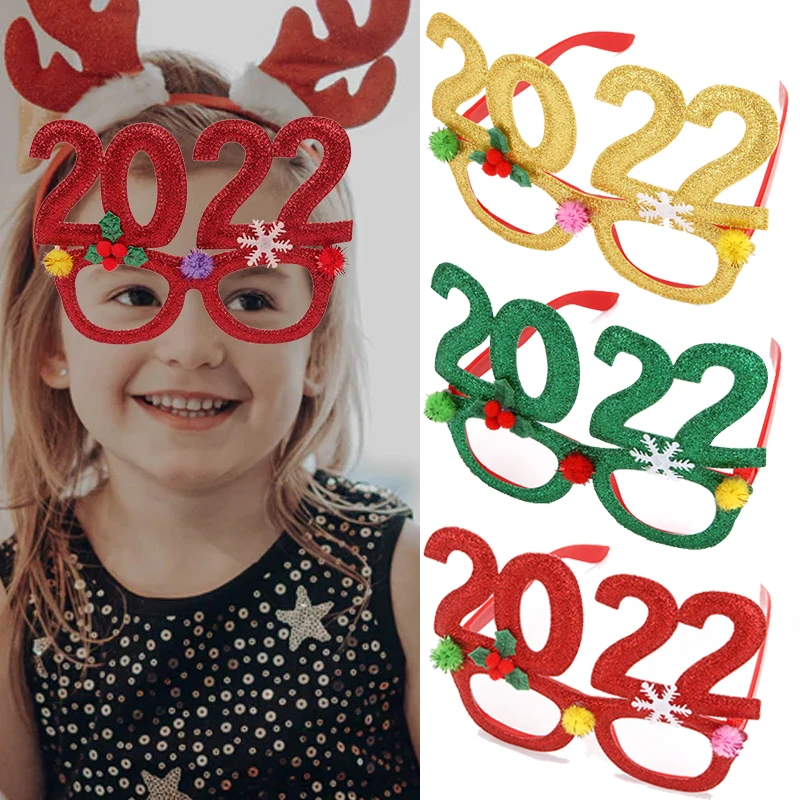 

New Year 2022 Glasses Frame Photo Booth Props Merry Christmas Ornaments Navidad Gift Natale New Year Eve Xmas Party Decorations