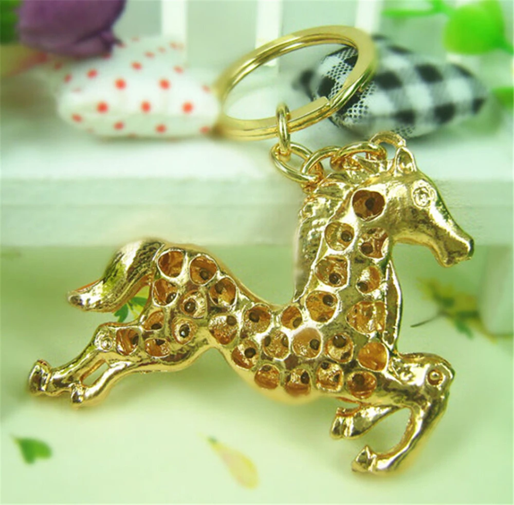 Уникальный металлический брелок Стразы с кристаллами в виде лошади кольца