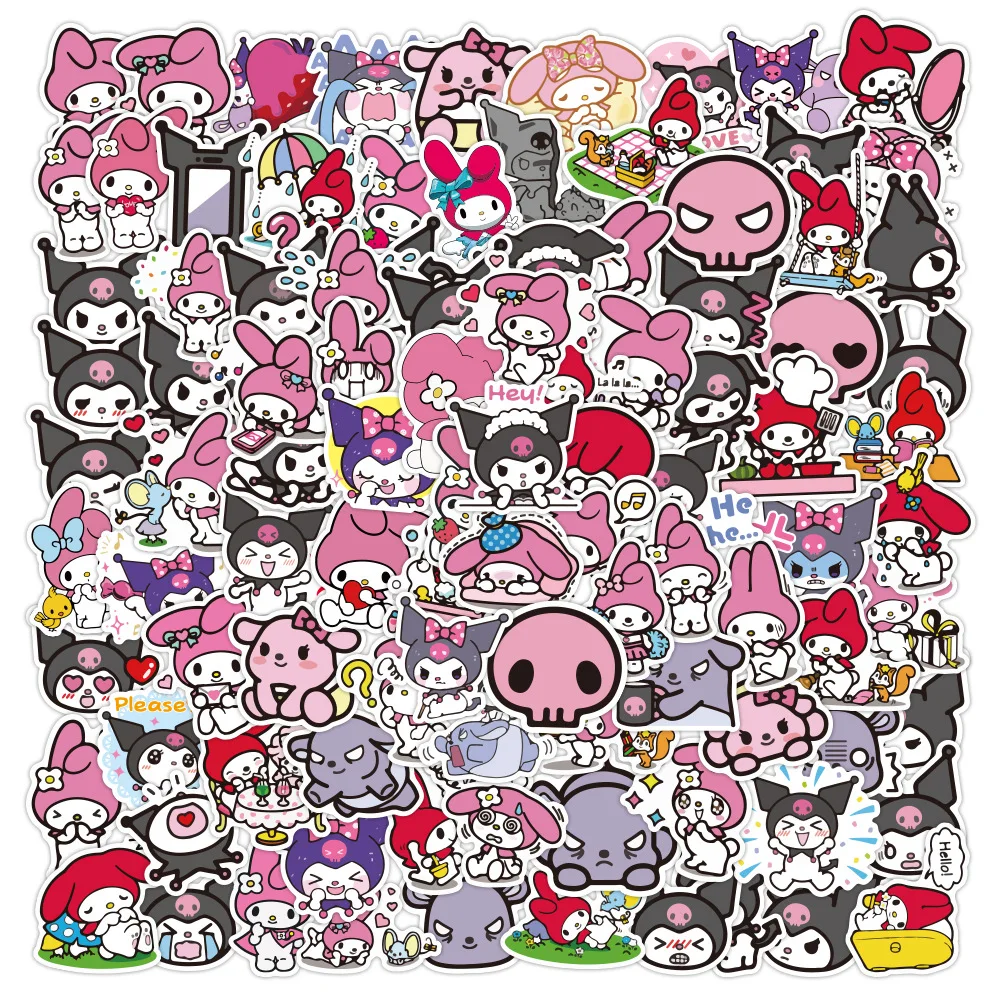 

100 шт. кавайные аниме стикеры Sanrioed s эстетические милые наклейки My Melody Kuromi для сноуборда ноутбука багажа водонепроницаемые граффити стикеры ...