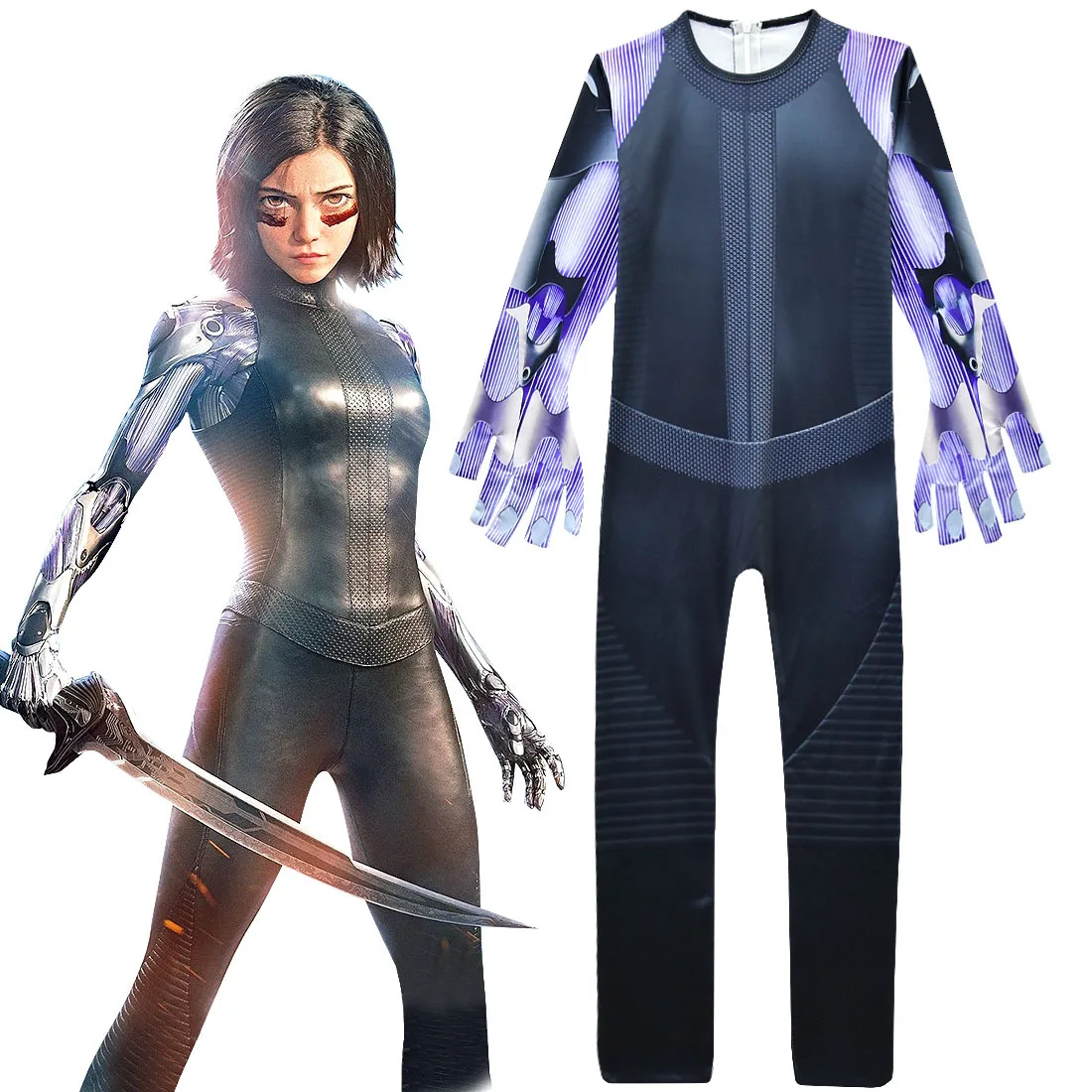 Девушки роза Салазар карнавальный костюм Alita Battle Angel супергероя комбинезоны