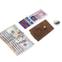 2022 new design card holder leather tracker card holder wallet crazy horse leather airtag coin purse dollar clip card case