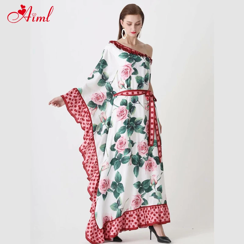 

Designer 2020 Fashion Female Summer Elegant Floral Print Irregular Long Ruffled belt Maxi Party Holiday Dress Lady New Dresses