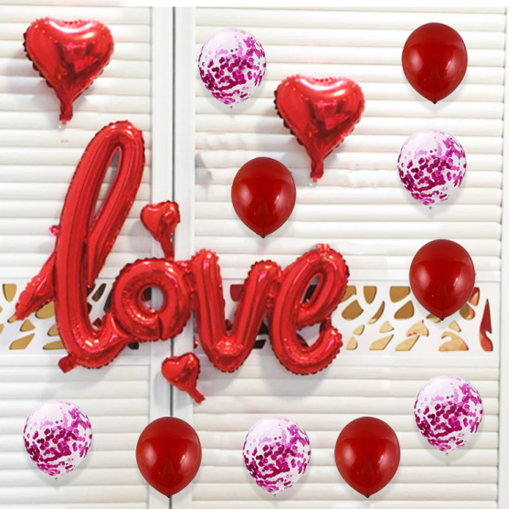 

15pcs/set Romantic Wedding I Love You Foil Balloons Heart Ballons Valentine Day Birthday Party Decorations Latex Globos Supplies