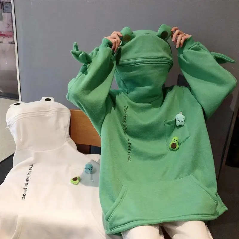 Женские толстовки с капюшоном свитшоты пуловер в виде лягушки свитер свободного