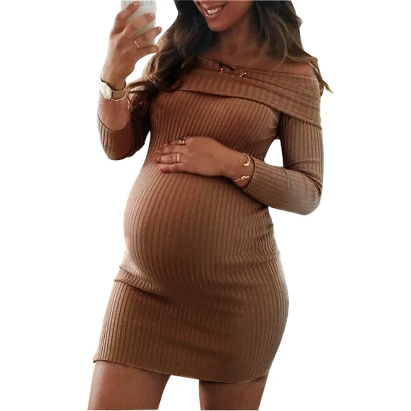 

New Maternity Dress Popular European American Women's Solid One Shoulder Dress