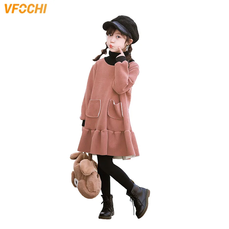 VFOCHI/2019 новое шерстяное платье для девочек зимнее плотное детское Повседневное с
