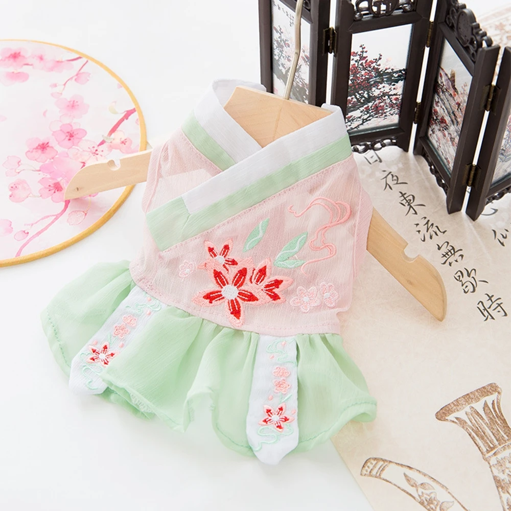 Милая юбка ханьфу одежда для собак с рисунком лотоса пальто домашних животных