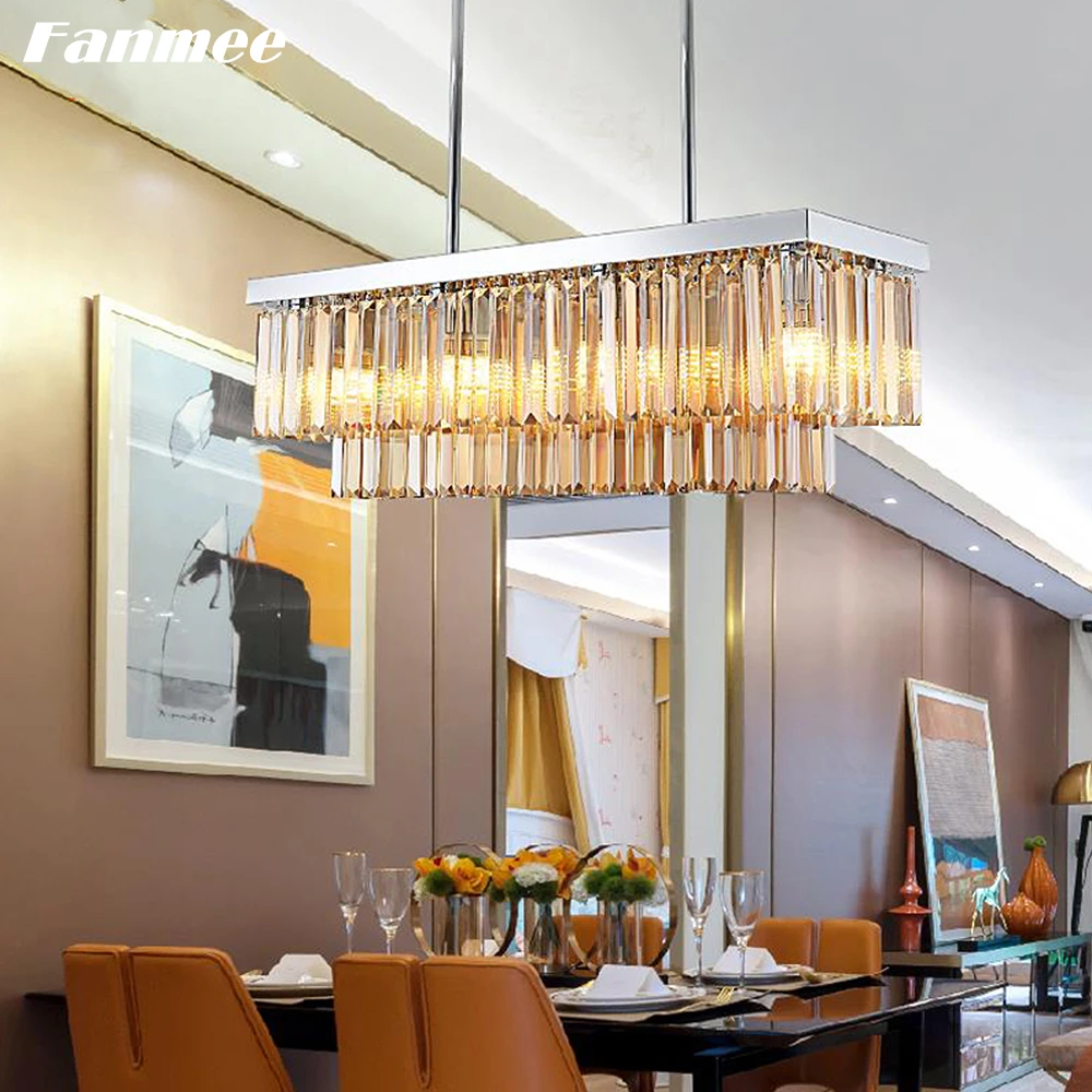 Odeon Modern Crystal Chandelier Light LED Minimalist Rectangular Chrome Hanging Lamp Art Deco Kitchen Island Dining Table Home | Освещение