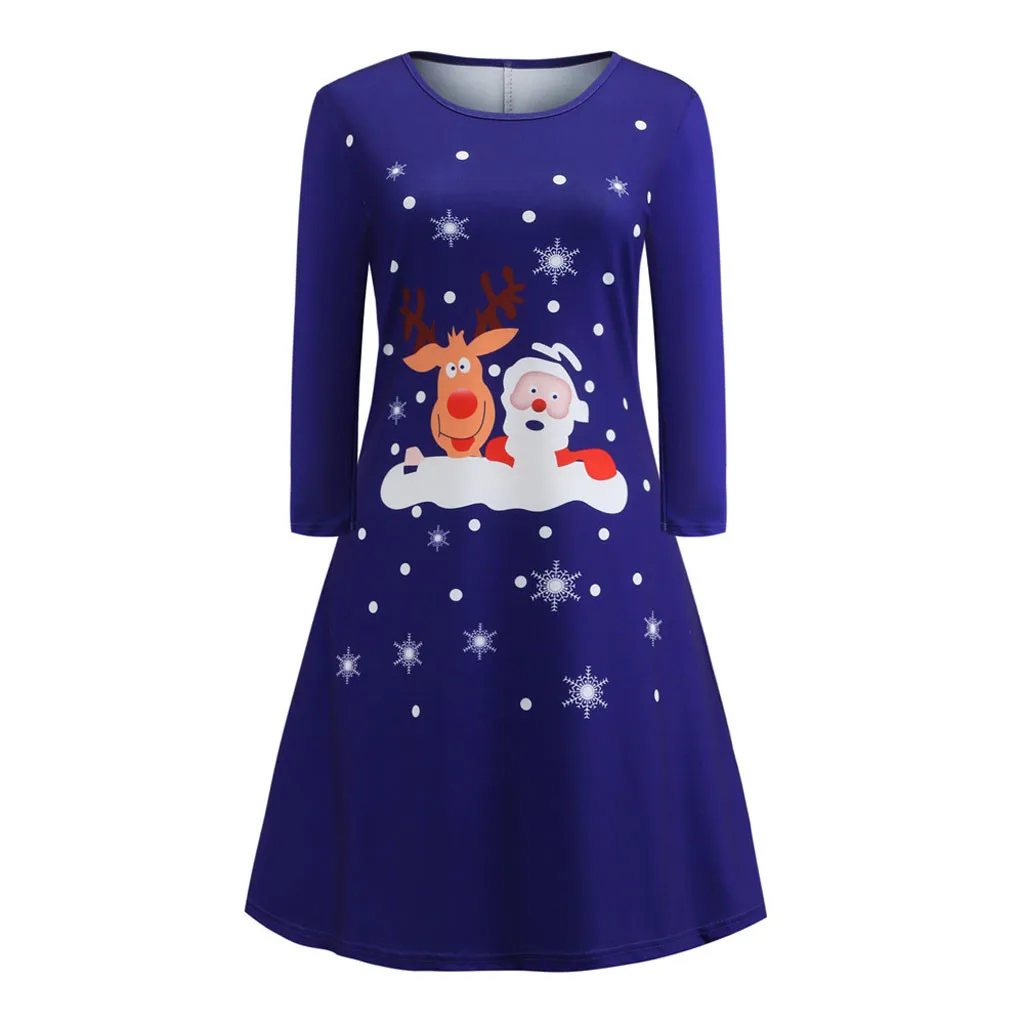 Women Print Long Sleeve Christmas Evening Party Mini Dress Casual Ladies Autumn Winter Clothes New Year Plus Size Pullover | Женская