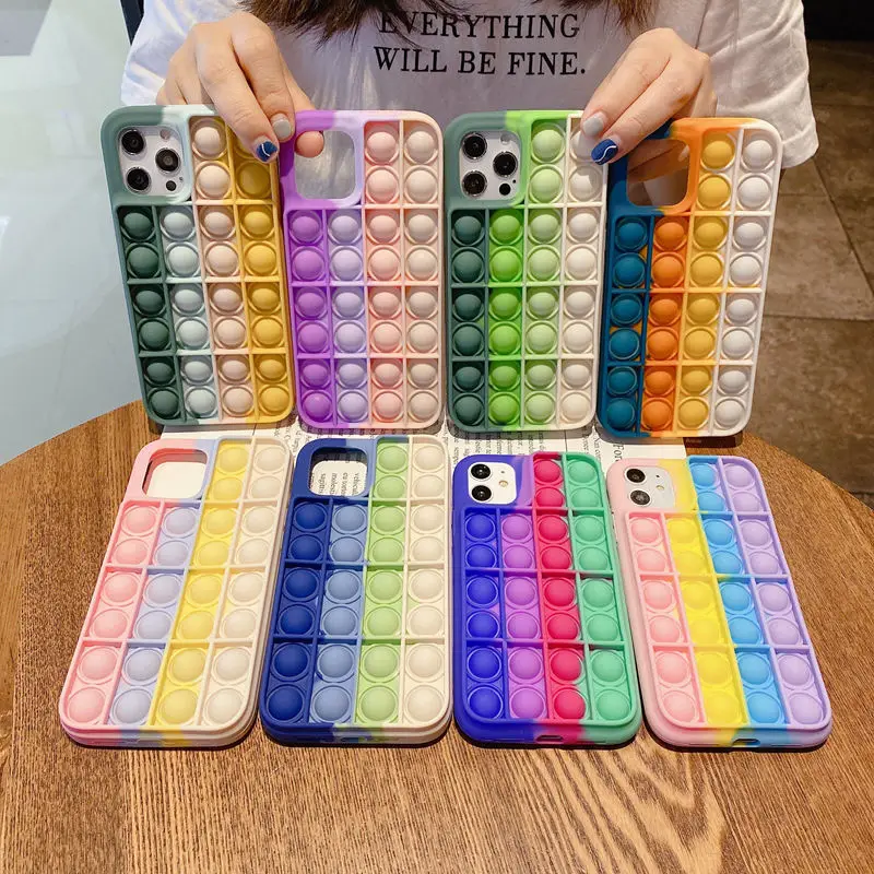 

Fashion Rainbow Silicone Phone Case For iPhone 12 11 Pro XS Max Mini XR 7 8 SE 20 Plus Cover Reliver Stress Pop Bubble Cases