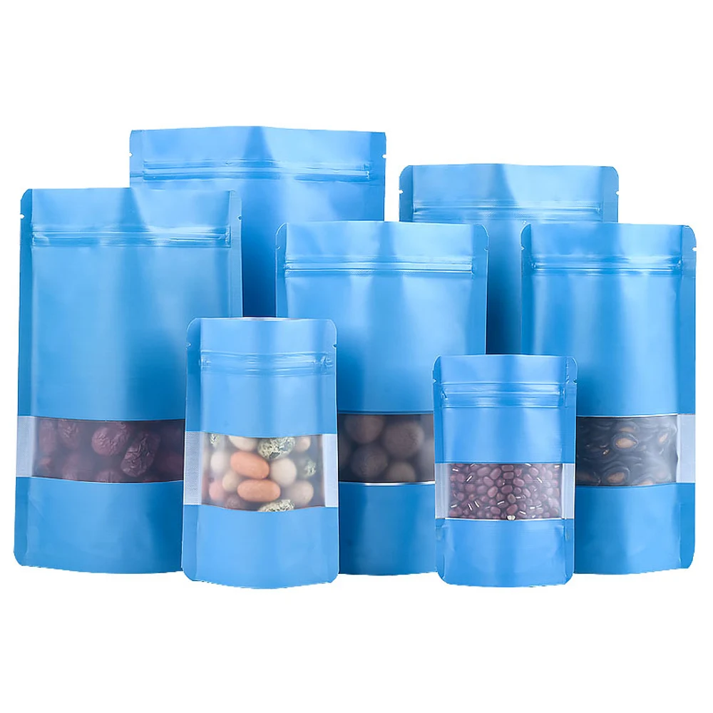 

1000Pcs/Lot Blue Mylar Foil Zip Lock Stand Up Tear Notch Bag with Frosted Window Food Snack Cookies Coffe Bean Gift Nut Pouches