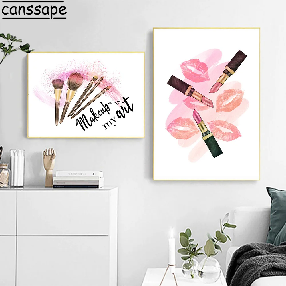 Модный постер для макияжа холст с помадой картина цитатами принт Vogue Girl настенные