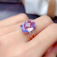 high quality 925 silver lavender quartz ring oval 10x14mm natural gemstone adjustable engagement rings for women jewelry gift
