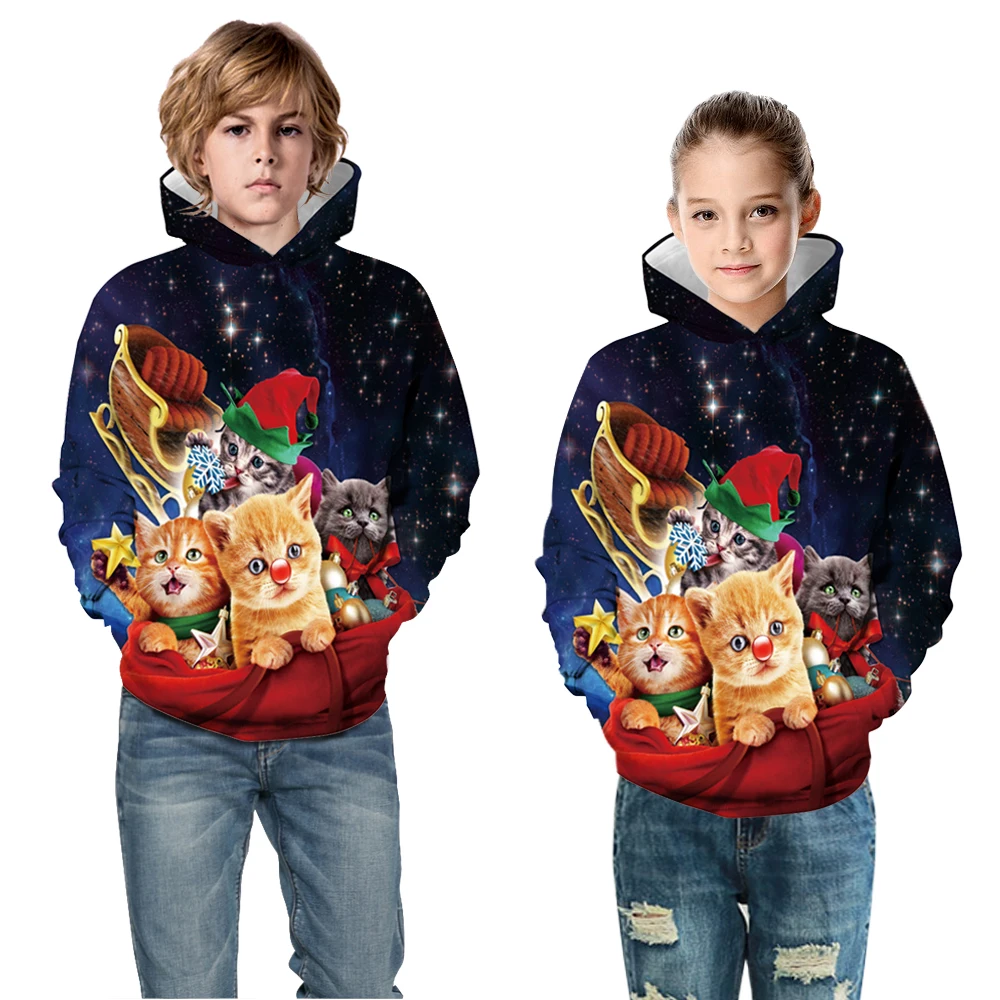 Lovely Cat Food Hamburger 3D Printed Kids Hooded Sweatshirt 2019 Children Space Colorful Galaxy Boys Girls Hoodies Tops | Детская одежда
