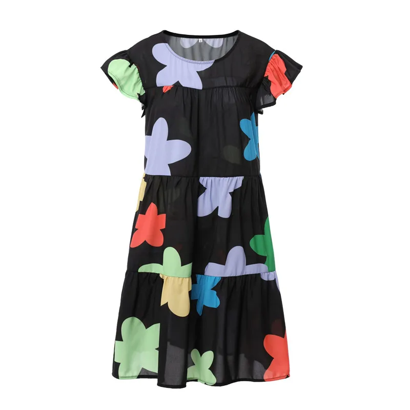 

Boho Flowers Dress Summer Short Sleeve Beach Print Mini Dress 2021 New Casual Big Swing A-Line Dress Plus Size 3XL Lady Vestidos