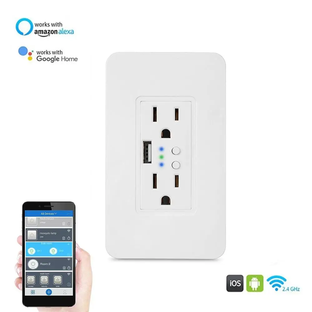 Tuya/Smart Life WIFI Беспроводная умная розетка Wifi настенная работает с Alexa Google Home и IFTTT |