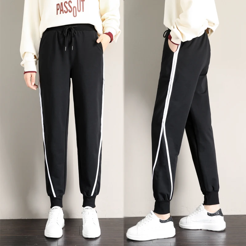 

Fashion Fat Womens Plus Size Side Stripe Track Pants Casual Ladies Slim Leg High Waist Stretch Sweatpants Autumn Loose Trousers
