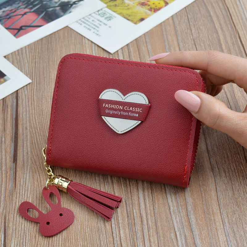 Small wallet ladies short zipper tassel love new Korean student wallet small mini key coin purse