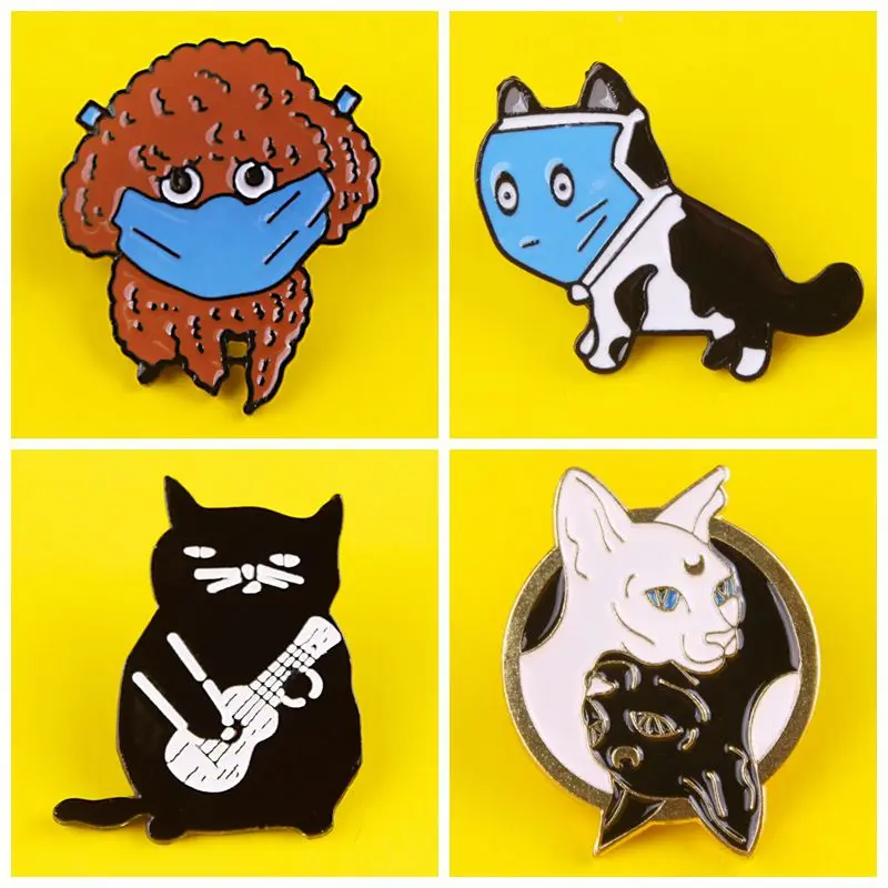 Забавная маска Броши-булавки в виде кошек эмаль жесткая нагрудный знак брошь