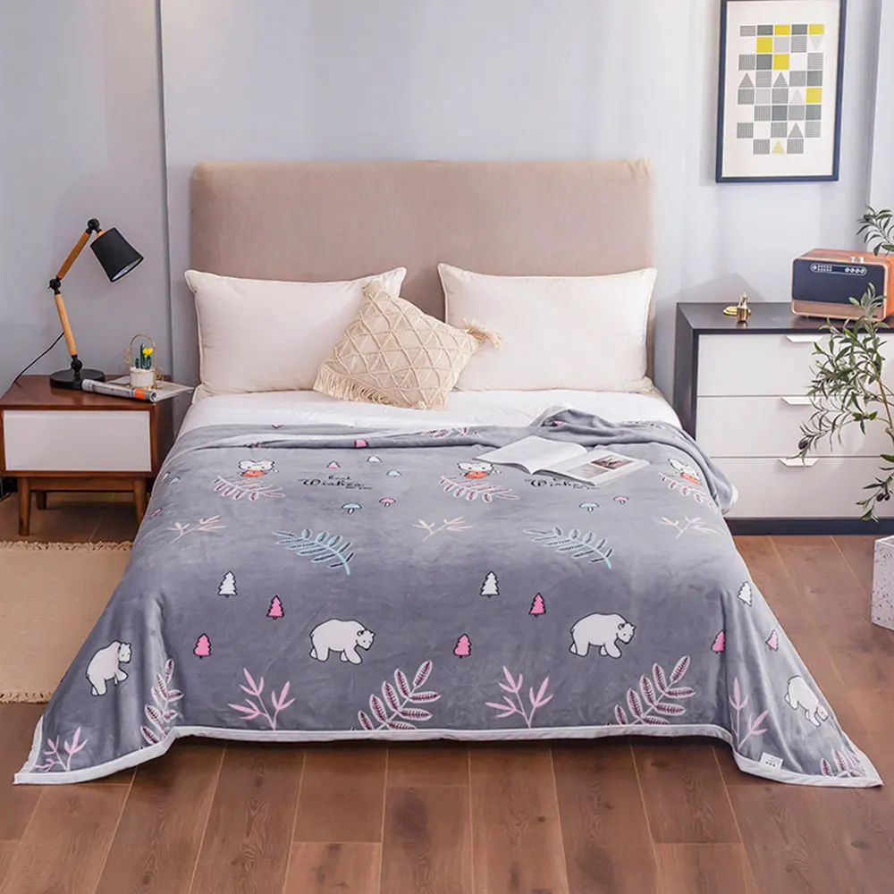 

Svetanya Cartoon Polar Bear Grey Print Summer Double-side Blankets Throws Plaids Flannel Coral Fleece Microfiber Bedsheet Nap