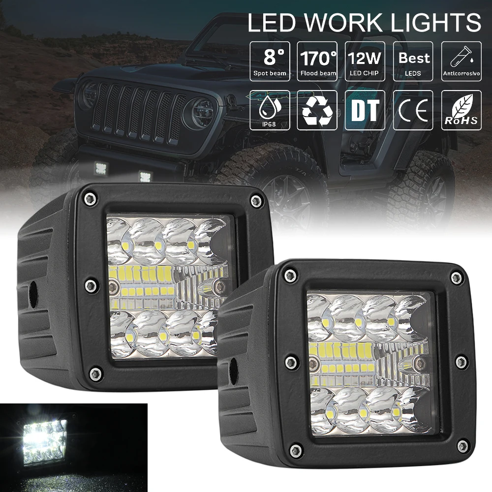 

Car Led Light Bar Work Light 2pcs 3 Inch 48W Flood Spot Led Beams DRL 12V 24V for Tractors Boat 4x4 Truck SUV ATV Fog Lamp