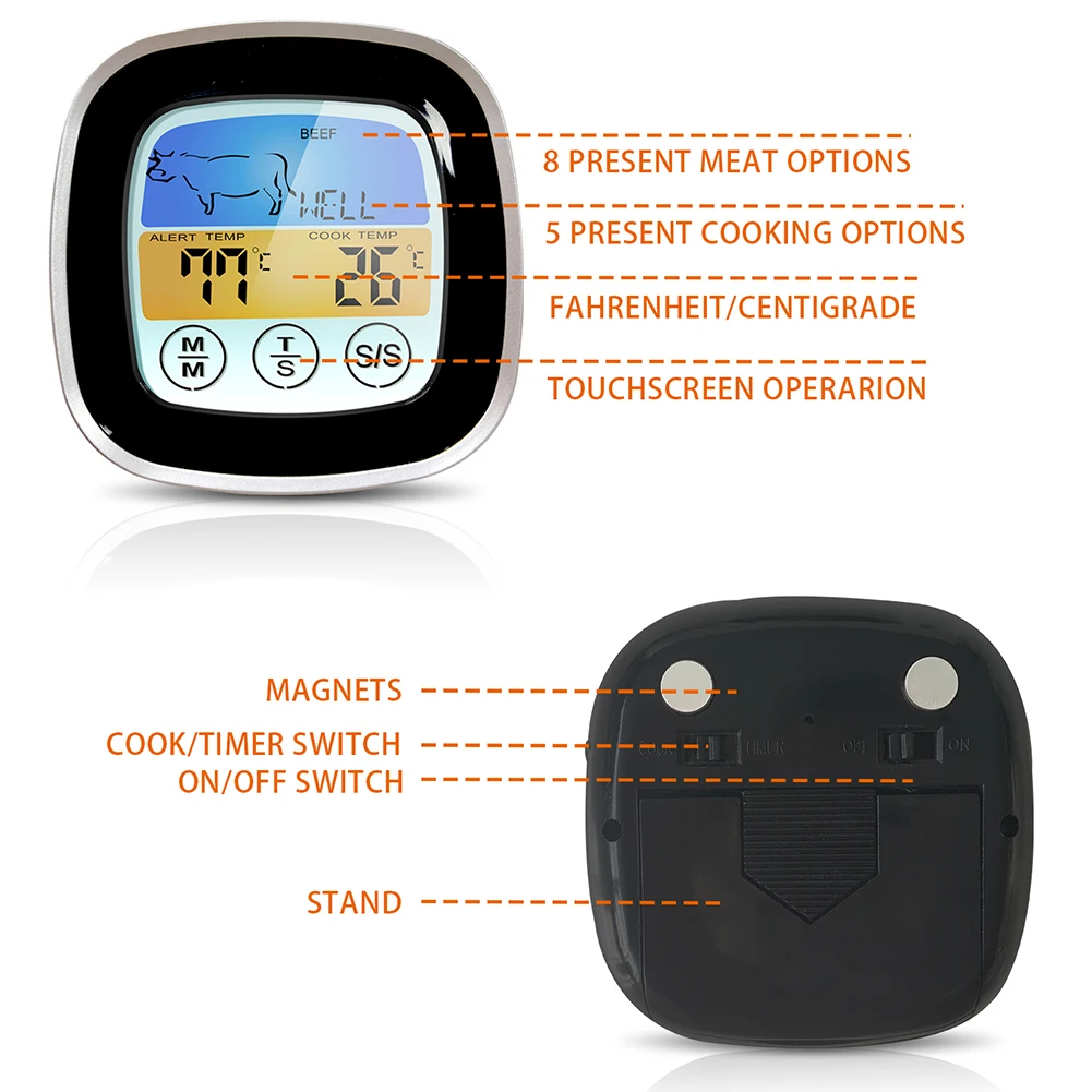 

Digital Meat Thermometer for Oven Grill Kitchen Food Smoker Cooking with 1 Probe ( Countdown Timer/Thermometer)
