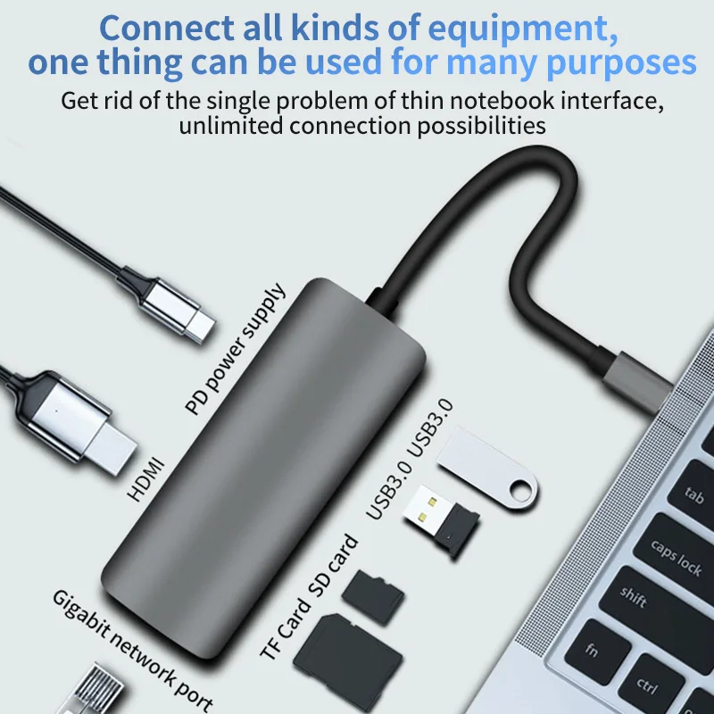 

7 in 1 USB C HUB, USB-C to HDMI+PD+SD/TF+ Audio Multi-Function HUB for PC Laptop