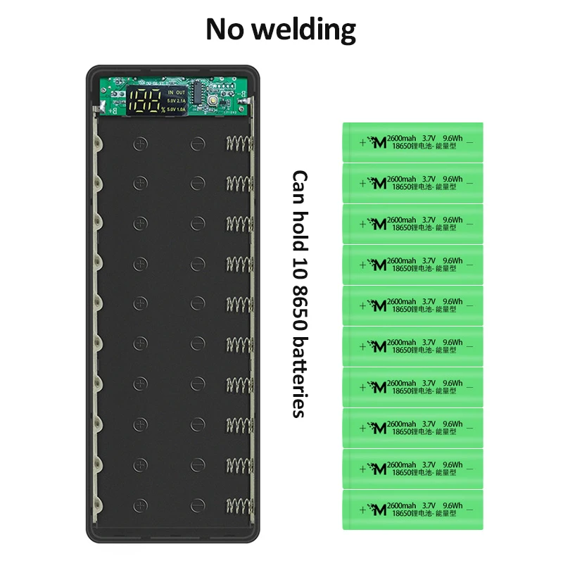 Welding Free 10*18650 Battery Storage Box Dual USB Mobile Phone Charge QC 3.0 PD DIY Shell 18650 battery Holder Charging Box