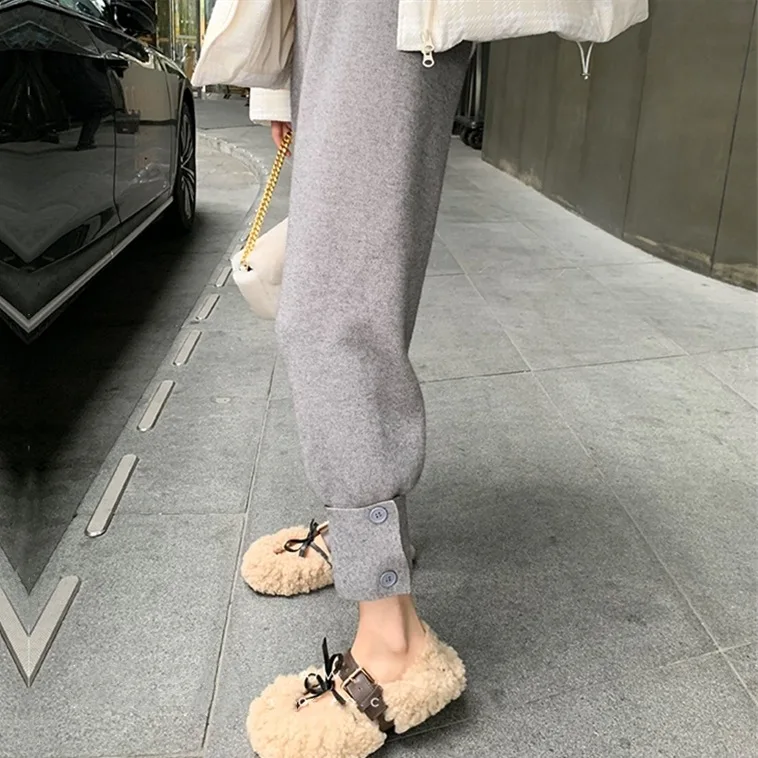 Женские вязаные шаровары SURMIITRO черные синие длинные брюки до щиколотки с высокой