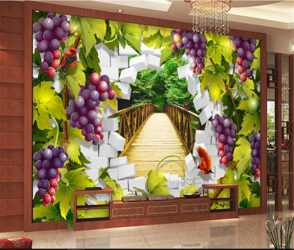3D окна и двери beibehang с зеленым виноградом мечты на заказ ландшафтное настенное