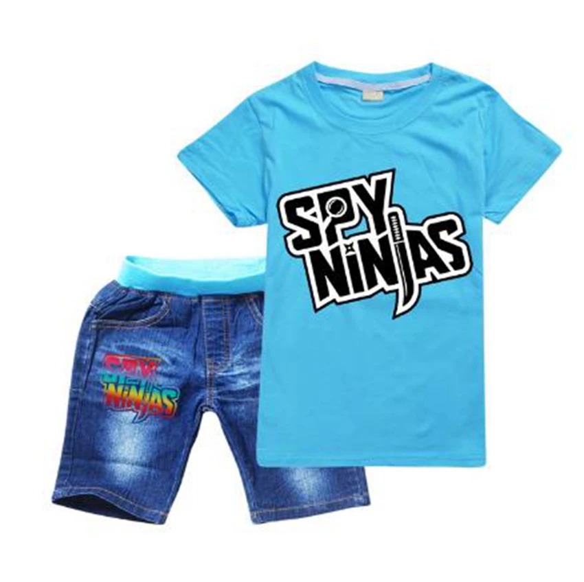 Summer SPY NINJAS Children Clothing Set Fashion Baby Boy Girl Short Sleeve T-Shirts+Shorts Top Tee Jeans Denim 2Pcs Kids Suits