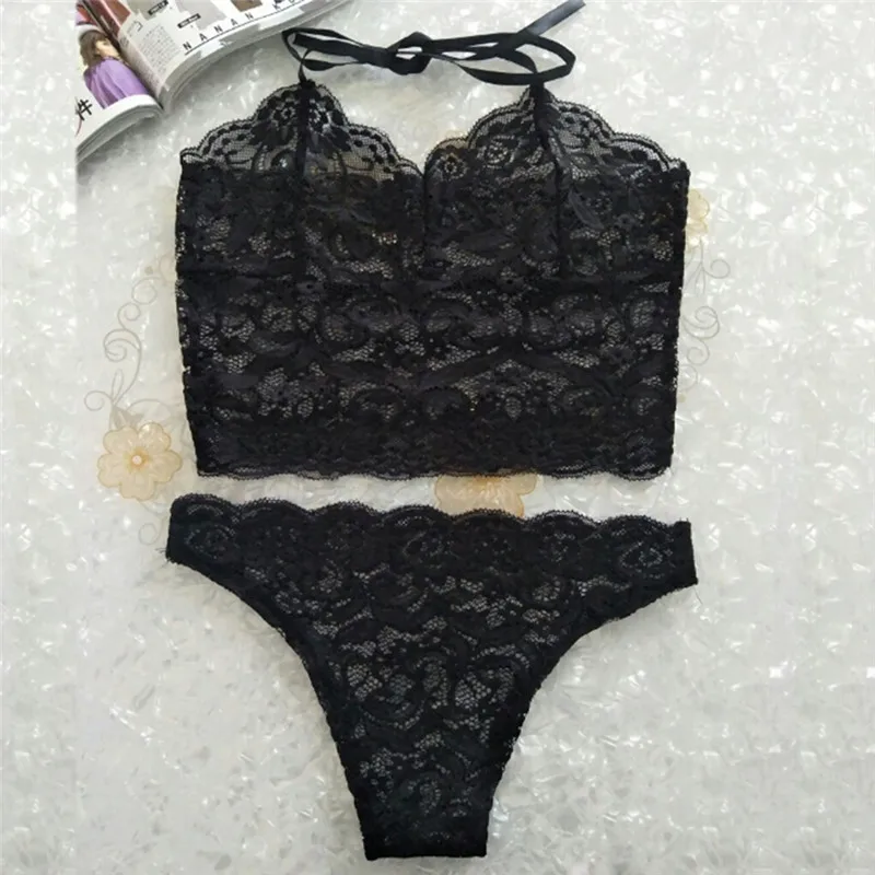 Women Hollow Lace Tube Tops Sexy Lingerie Pants Briefs Underwear Pajamas Sets White And Black Color Shorts Briefs Sleepwear Sets