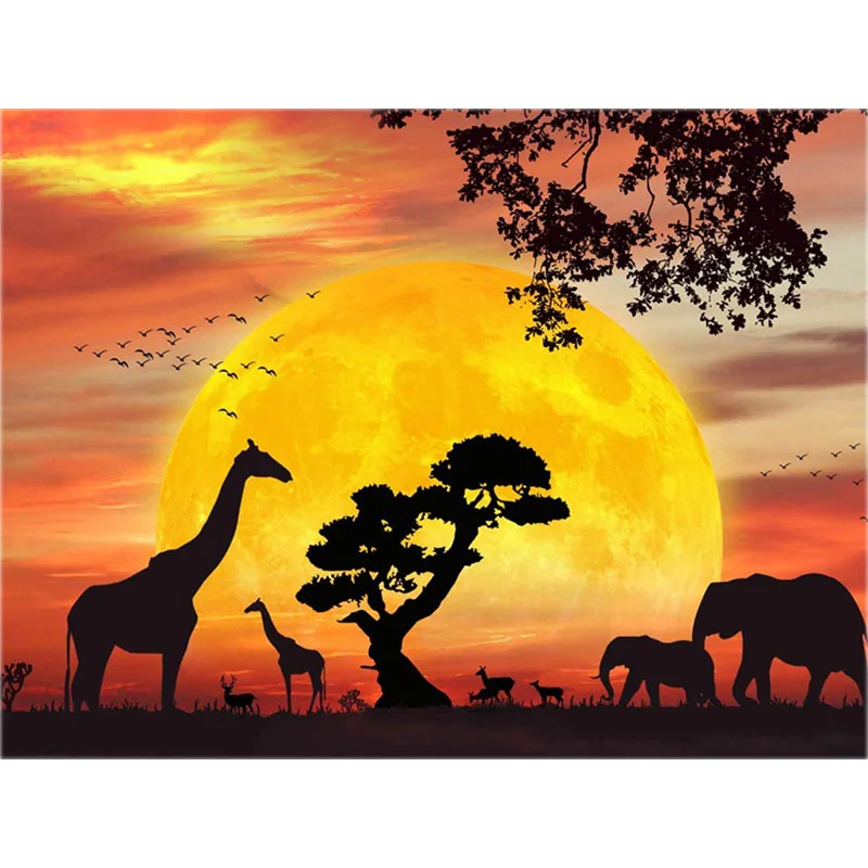 

5D DIY Diamond Painting Animal Shadow Crystal Needlework Beauty Scenic Full Square Diamond Embroidery Sunset Home Decoration Y58