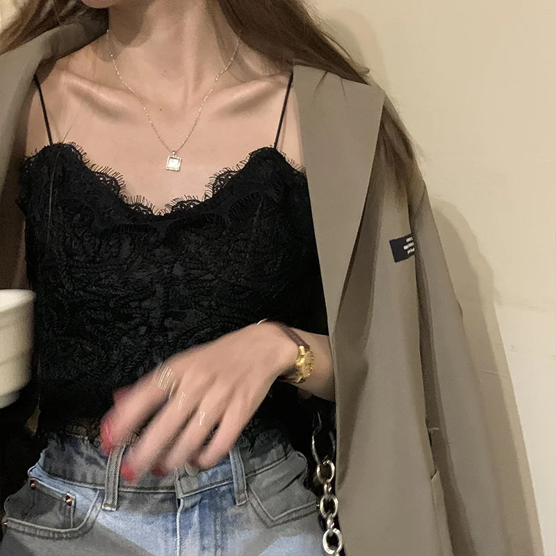 Пикантный кружевной жилет с кисточками небольшие подтяжки Корейская версия