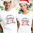 Футболка с рисунком для первого Рождества, для влюбленных, 1 шт., Семейные футболки для праздников в стиле Харадзюку, одежда с короткими рукавами, 2020
