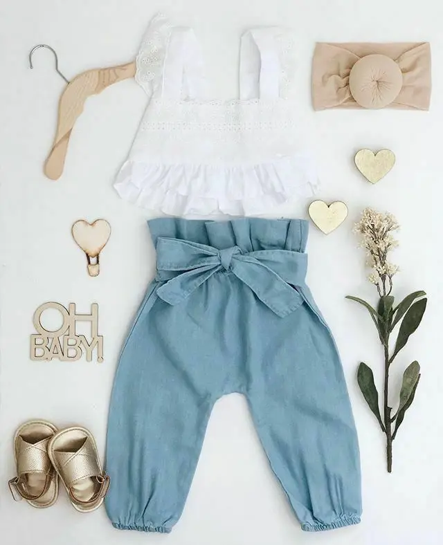 Детский комплект одежды для маленьких девочек кружевной топ с оборками из Cropt