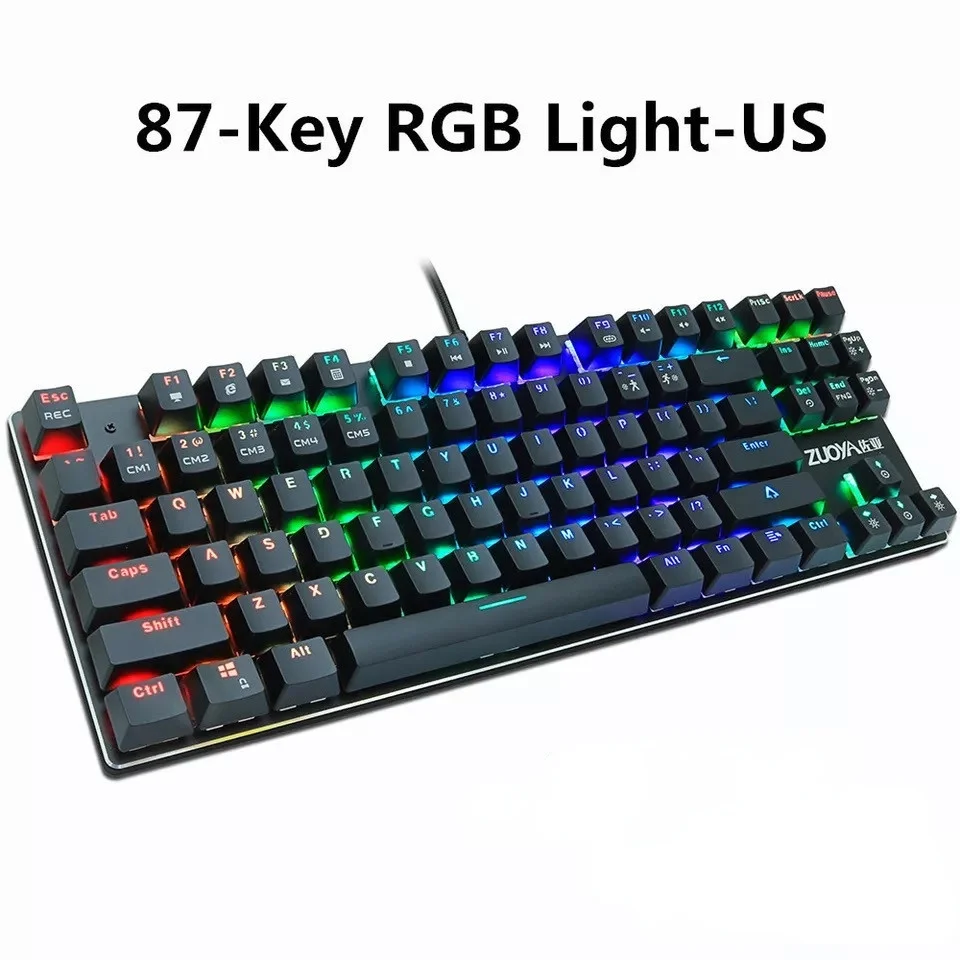 

87 Green Axis Mechanical Keyboard Game Keyboard RGB Wired Backlit English and Russian Keyboard.