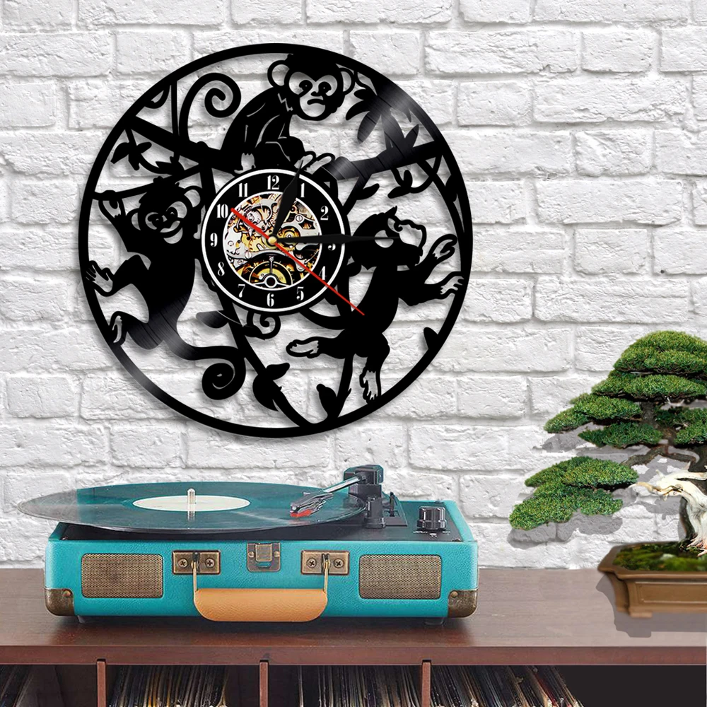 Виниловые часы в виде обезьяны со светодиодный Ной подсветкой настенные на