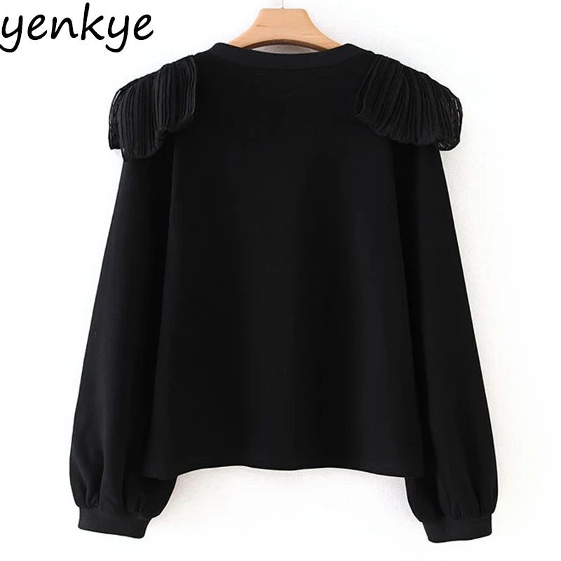 Винтажные черные толстовки для женщин с бантом и круглым вырезом пуловер