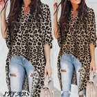 Женская блузка с длинным рукавом, v-образным вырезом и леопардовым принтом, свободного покроя, размера плюс